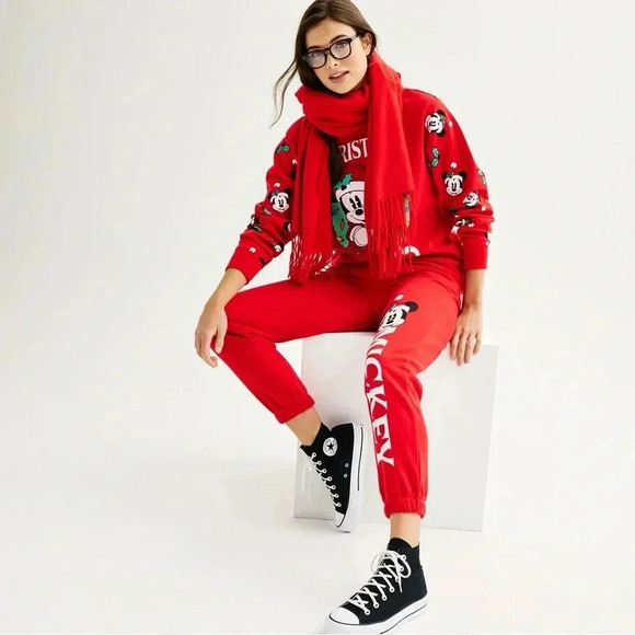 Disney Women's M Mickey Mouse Christmas Pullover Red Sweatshirt Holiday - Picture 4 of 13